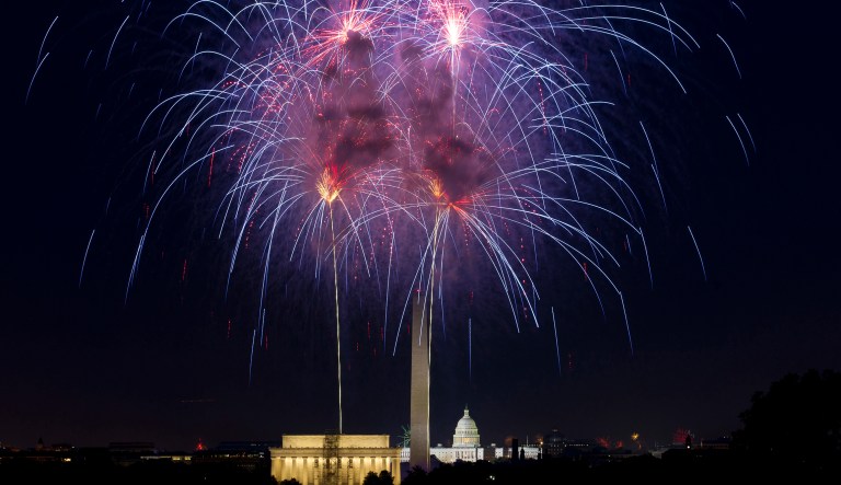 Fireworks explode over Lincoln Memorial, Washington Monument and U.S. Capitol along the National Mall in Washington, Wednesday, July 4, 2018, during the Fourth of July celebration.
