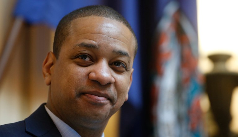 In this Feb. 14, 2019 file photo, Virginia Lt. Gov. Justin Fairfax presides over the Senate during the session at the Capitol in Richmond, Va.