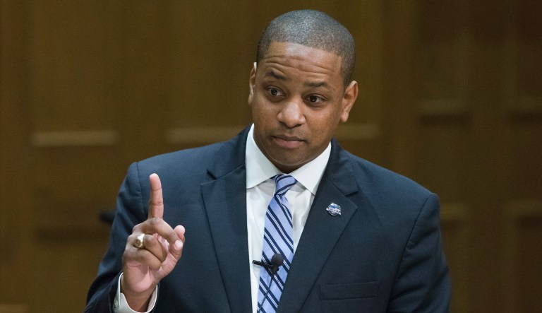 In this Thursday Oct. 5, 2017 photo Democrat Justin Fairfax gestures during a debate.