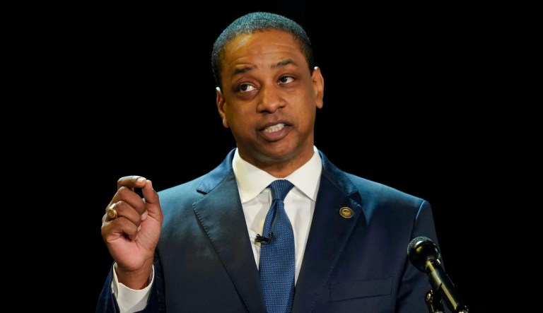 Virginia Lt. Gov. Justin Fairfax gestures during remarks before a meeting of the Campaign to reduce evictions at a church meeting room in Richmond, Va., Tuesday,Sept. 25, 2018.