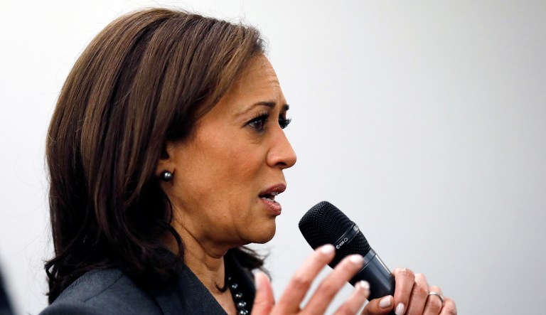 Sen. Kamala Harris, D-Calif., speaks to students at Drake University, Monday, Jan. 28, 2019, in Des Moines, Iowa. Harris formally announced on Sunday that she was seeking the Democratic presidential nomination.