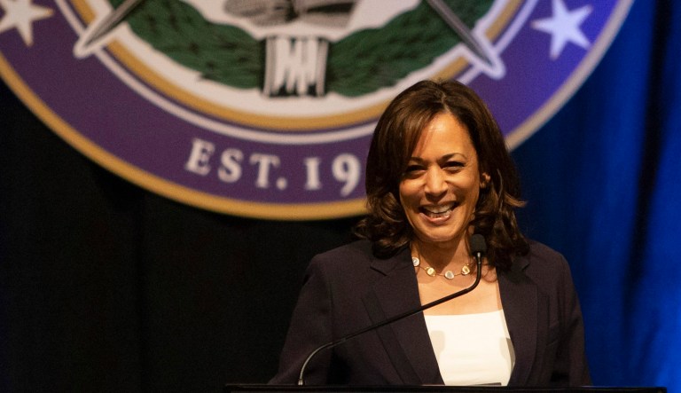 Democratic presidential candidate Sen. Kamala Harris, D-Calif., speaks at the Omega Psi Phi Fraternity Inc.'s inaugural Dr. Moses C. Norman Sr. International Leadership Conference, Saturday, July 13, 2019 in Atlantic City, N.J.
