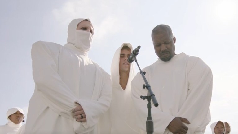 Marilyn Manson and Justin Bieber appear at Kanye West gospel service in white robes