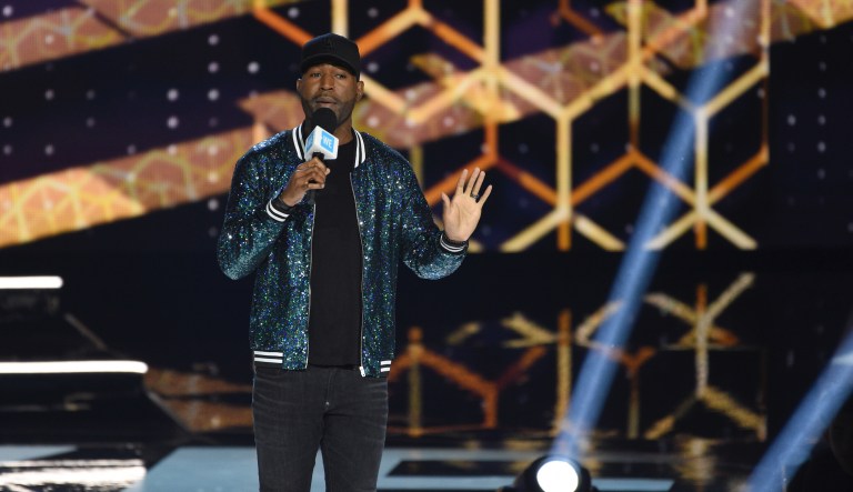 Karamo Brown speaks at WE Day California at The Forum on Thursday, April 25, 2019, in Inglewood, Calif.