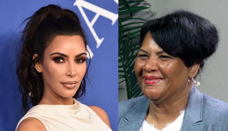 Kim Kardashian West is pictured on the left; Alice Johnson is pictured on the right.