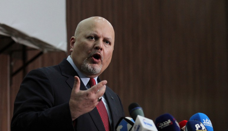 Karim Ahmed Khan, International Criminal Court chief prosecutor, speaks during a press conference.
