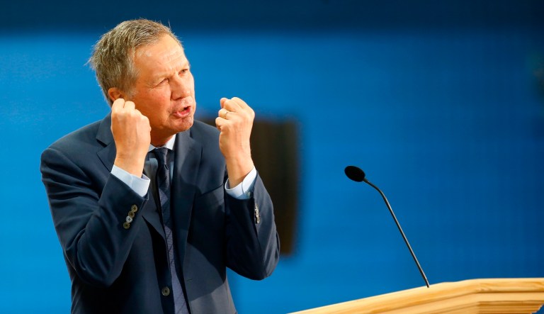 In this March 21, 2018, photo, Ohio Gov. John Kasich, speaks at the first New Way California Summit, a political committee eager to reshape the state GOP.