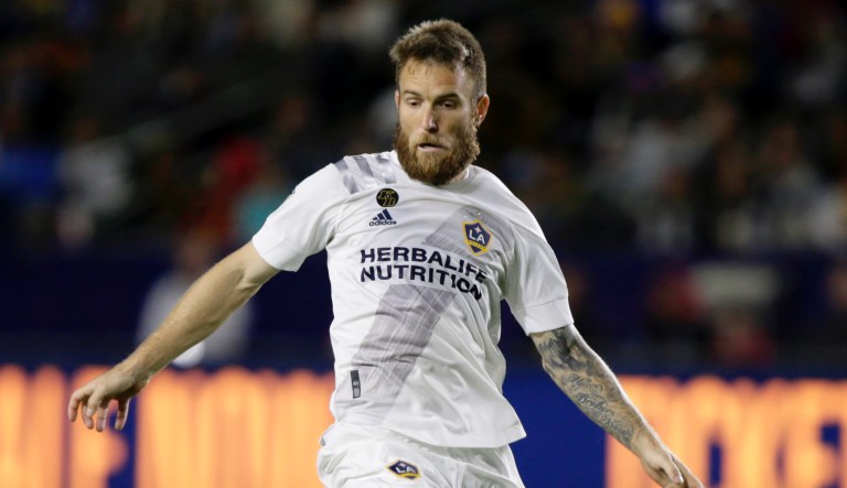 FILE - In this March 7, 2020, file photo, LA Galaxy forward Aleksandar Katai controls the ball against the Vancouver Whitecaps during the second half of an MLS soccer match in Carson, Calif. The Galaxy will meet with Katai on Thursday, June 4, to discuss a series of alarming social media posts by his wife. Tea Katai made the since-deleted posts on her Instagram Story this week, the Galaxy confirmed Wednesday night in a statement. The team will meet with Katai to "determine next steps.â