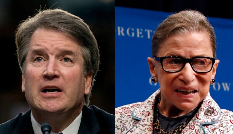 Pictured are Supreme Court Justices Brett Kavanaugh, left, and Ruth Bader Ginsburg, right.