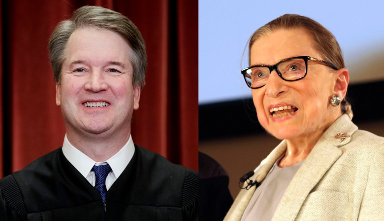 Brett Kavanaugh and Ruth Bader Ginsburg are pictured.
