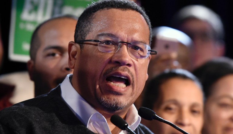 Minnesota Attorney General-elect Keith Ellison speaks during the election night event held by the Democratic Party Tuesday, Nov. 6, 2018, in St. Paul, Minn.