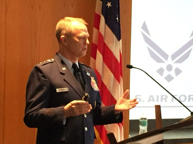 Air Force Lt. Gen. Mark Kelly, deputy chief of staff for operations at Air Force headquarters, speaking at the Air Force Association in Arlington February 12.