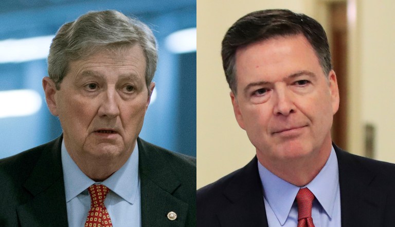 Pictured are John Kennedy, left, and James Comey, right.