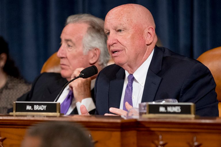 House Ways and Means Committee Chairman Kevin Brady, R-Texas, arrives for a closed-door GOP meeting in the basement of the Capitol as the Republican leadership tries to reach a policy agreement between conservatives and moderates on immigration, in Washington, Thursday, June 7, 2018.