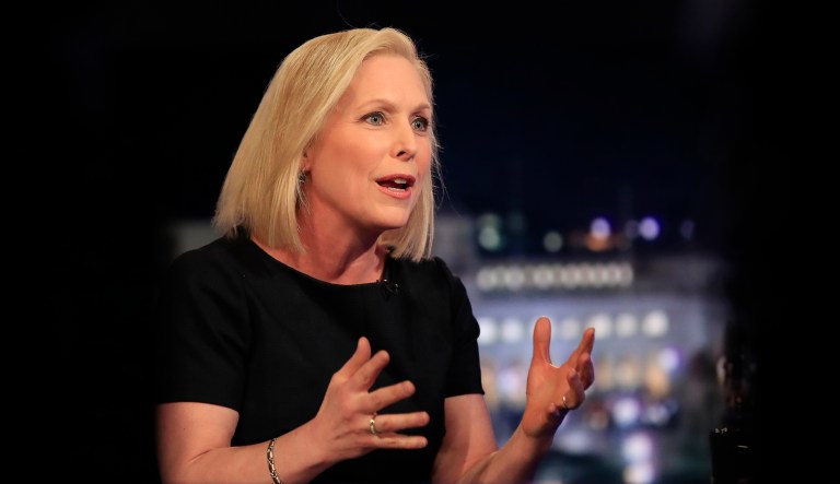 Democratic presidential candidate Sen. Kirsten Gillibrand, D-N.Y., is interviewed by FOX News Channel anchor Chris Wallace on Special Report, in Washington, Monday, Feb. 25, 2019.