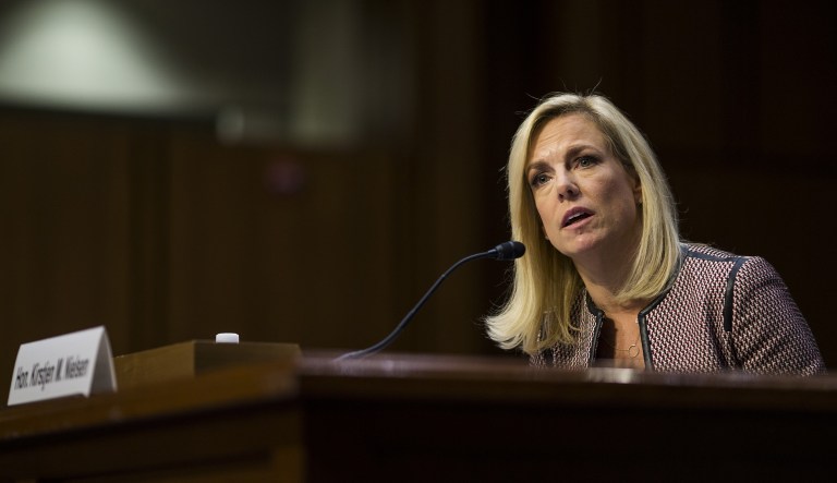 Kirstjen Nielsen, secretary of Homeland Security, testifies during a Senate Judiciary Committee hearing in Washington, D.C., U.S., on Tuesday, Jan. 16, 2018. Several Democrats challenged NielsenÂ Tuesday on her statements that she couldn't recall whether PresidentÂ Donald TrumpÂ used a vulgarity to refer to Haiti and African nations during a White House meeting on immigration.