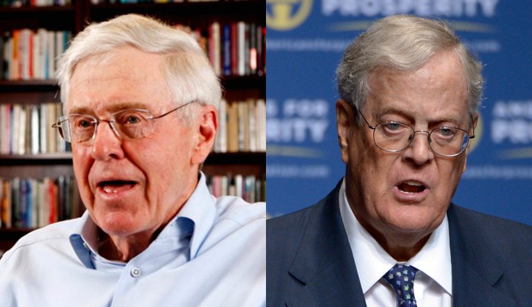 Charles Koch is on the left; David Koch is on the right.