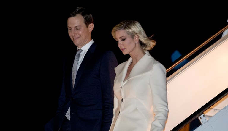 President Donald Trump's White House senior adviser Jared Kushner and Ivanka Trump, the daughter of President Donald Trump, arrive at Andrews Air Force Base, Md., Friday, Oct. 18, 2019, to board Marine One for a short trip to the White House. The couple traveled with President Donald Trump to Texas for a rally and to tour the Louis Vuitton Workshop Rochambeau.