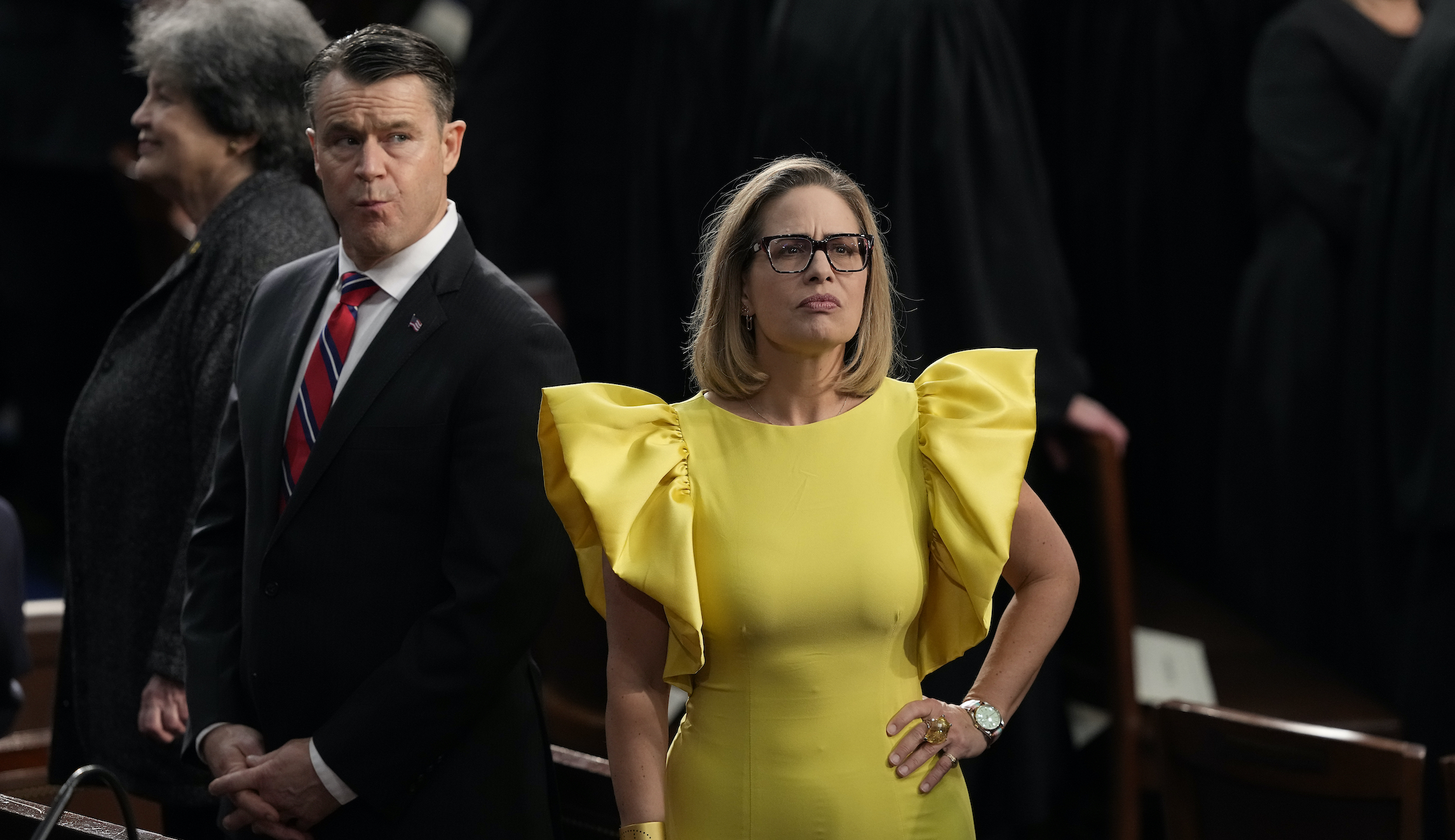 Kyrsten Sinema says ‘hang in there buddy’ interaction with George Santos after Romney spat never happened