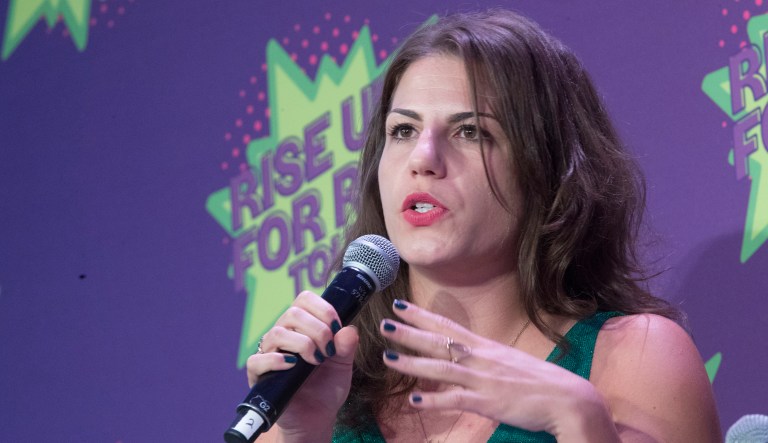 Journalist Lauren Duca speaks during the Rise Up For Roe national tour, Saturday, Aug. 11, 2018, in New York.