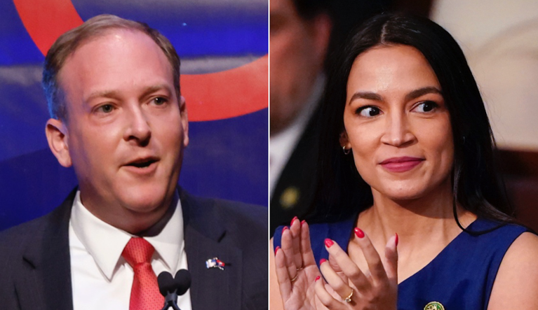 Former Congressman Lee Zeldin (R-NY) (left) and Rep. Alexandria Ocasio-Cortez (R-NY).