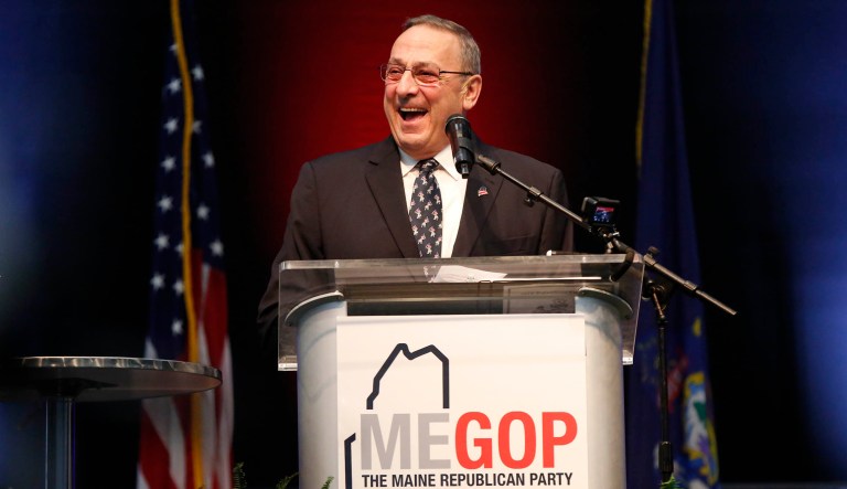 Gov. Paul LePage speaks at the Republican Convention, Saturday, May 5, 2018, in Augusta, Maine.