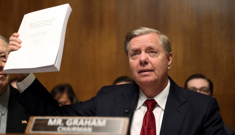 Senate Judiciary Committee Chairman Sen. Lindsey Graham, R-S.C., gives opening remarks during a Senate Judiciary Committee hearing on Capitol Hill in Washington, Wednesday, May 1, 2019, on the Mueller Report.