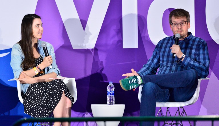 Taylor Lorenz, left, and John Green attend VidCon 2019 at Anaheim Convention Center in Anaheim, California. 