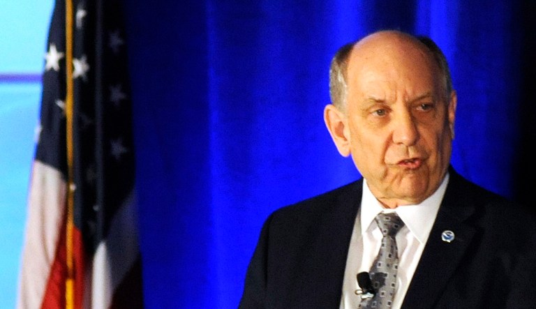 National Weather Service Director Louis Uccellini addresses a meeting of the National Weather Association in Huntsville, Ala., Monday, Sept. 9, 2019.