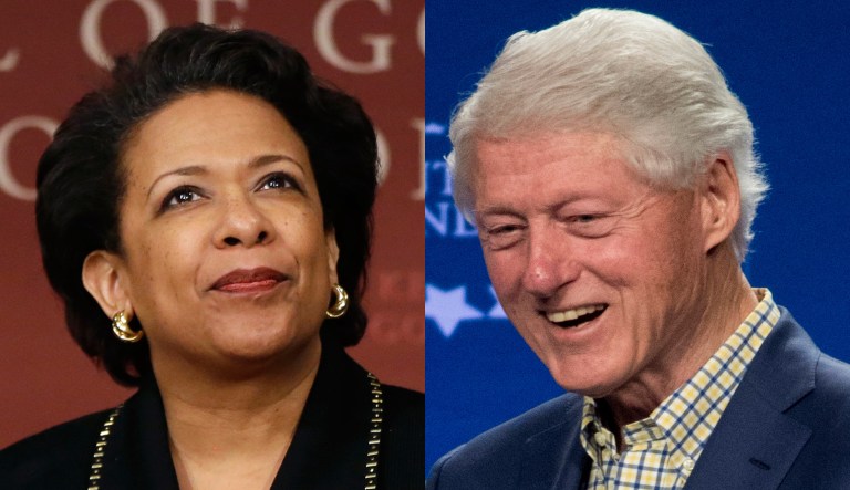 Pictured are Loretta Lynch, right, and Bill Clinton, left.