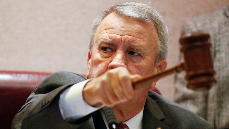 File-This Jan. 9, 2018, file photo shows Alabama House Speaker Mac McCutcheon slamming the gavel as the Alabama legislative session begins, in Montgomery, Ala. A state lawmaker apologized for an outburst on the floor of the Alabama House of Representatives in which she repeatedly shouted at the House speaker.
Rep. Juandalynn Givan issued a statement over the weekend to "humbly express my apologies to my colleagues." The Birmingham Democrat said she also wanted to challenge fellow lawmakers "to avoid actions that encourage division and oppression." Video from Alabama Public Television showed Givan repeatedly shouting at House Speaker McCutcheon during Thursday, March 21, 2019, debate. The speaker said the outburst "included a stream of harassing statements and obscenities." 