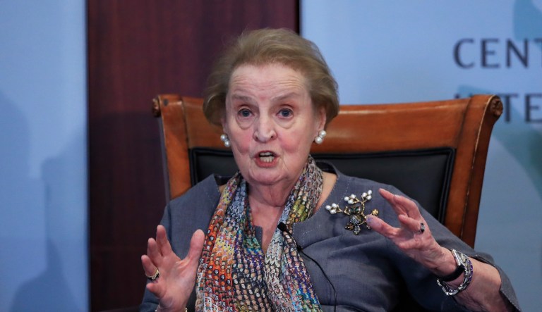Former U.S. Secretary of State Madeleine Albright speaks about the current situation in the Korean penisula and northeast Asia at a forum in Washington, Monday, Sept. 25, 2017.