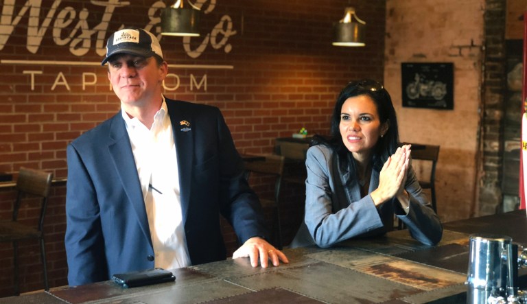 Democratic gubernatorial nominee James Smith and his running mate, Mandy Powers Norrell, on a campaign swing through Walhalla, S.C., Thursday, Oct. 18, 2018.