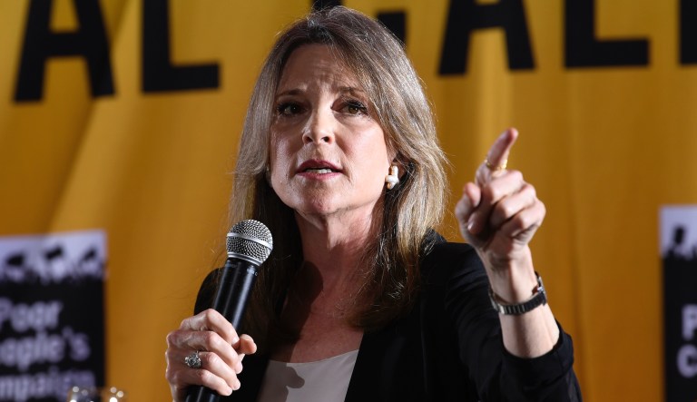 Democratic presidential candidate author Marianne Williamson speaks at the Poor People's Moral Action Congress presidential forum in Washington, Monday, June 17, 2019.