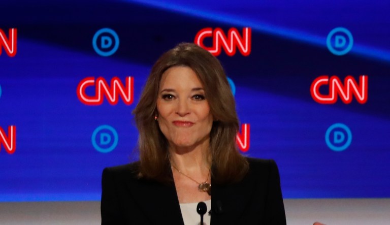 Marianne Williamson and Rep. Tim Ryan, D-Ohio, participate in the first of two Democratic presidential primary debates hosted by CNN Tuesday, July 30, 2019, in the Fox Theatre in Detroit.