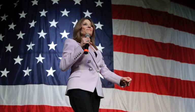 Democratic presidential candidate Marianne Williamson speaks at the Iowa Democratic Wing Ding at the Surf Ballroom, Friday, Aug. 9, 2019, in Clear Lake, Iowa. 