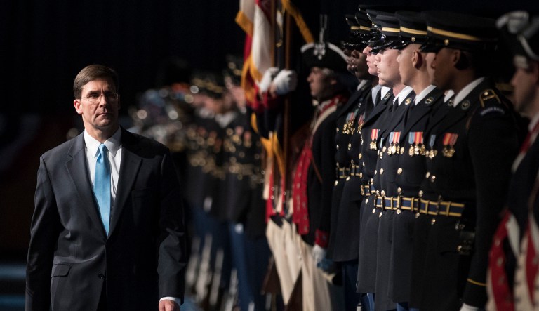 23rd Secretary of the Army, Mark Esper, left, inspects the troop at Conmy Hall, Joint Base Myer-Henderson Hall, Va. Friday, Jan. 5, 2018, during a full honor arrival ceremony in his honor.