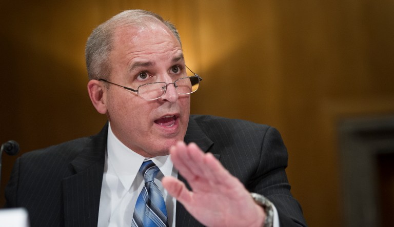 FILE - In a Thursday, April 4, 2019 file photo, former U.S. Border Patrol Chief Mark Morgan testifies before the Senate Homeland Security and Governmental Affairs Committee on Capitol Hill in Washington.