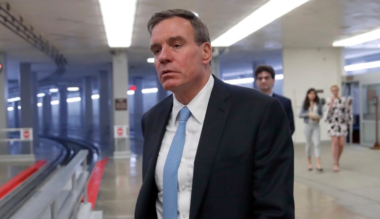 Sen. Mark Warner, D-Va., arrives for a vote on Gina Haspel to be CIA director, on Capitol Hill, Thursday, May 17, 2018 in Washington.