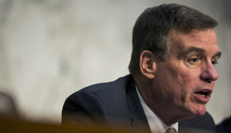 Senator Mark Warner, a Democrat from Virginia and ranking member of the Senate Intelligence Committee, speaks during a hearing on worldwide threats in Washington, D.C., U.S., on Feb. 13, 2018. From missiles to cyberattacks, the annual intelligence assessment of global threats paints a world where China and Russia seek to upend U.S. influence as allies uncertain of American commitment may turn away from Washington.