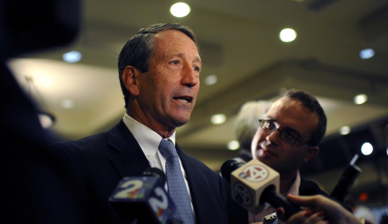 Former South Carolina Gov. Mark Sanford speaks to reporters after the 1st Congressional District debate on Monday, April 29, 2013 in Charleston S.C.