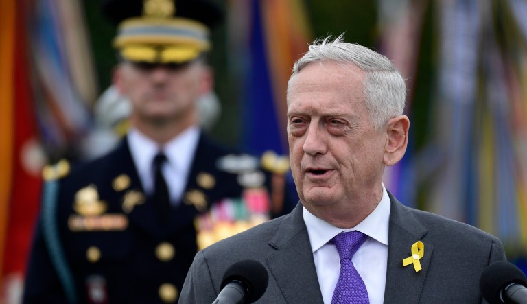 Defense Secretary Jim Mattis speaks during the 2018 POW/MIA National Recognition Day Ceremony at the Pentagon in Washington, Friday, Sept. 21, 2018.