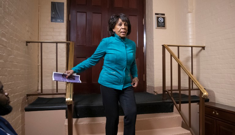 In this photo taken in Washington, Thursday, Nov. 15, 2018, Rep. Maxine Waters, D-Calif., ranking member of the Committee on Financial Services, walks through the basement of the Capitol as she leaves a Democratic Caucus meeting.