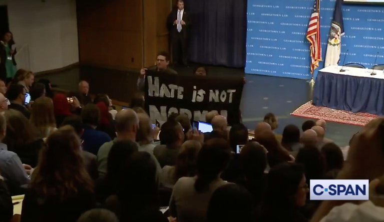 Protesters interupt Acting Homeland Security Secretary McAleenan during speech