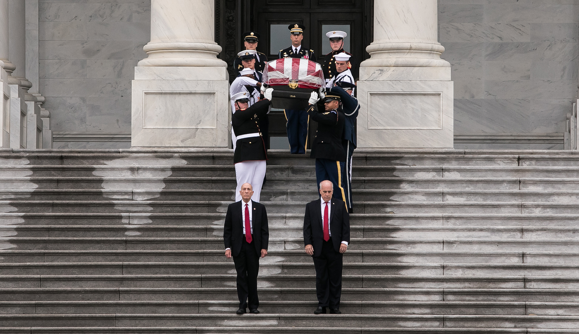 The casket of Sen. John McCain leaves the Capitol in Washington, D.C. on Saturday.
