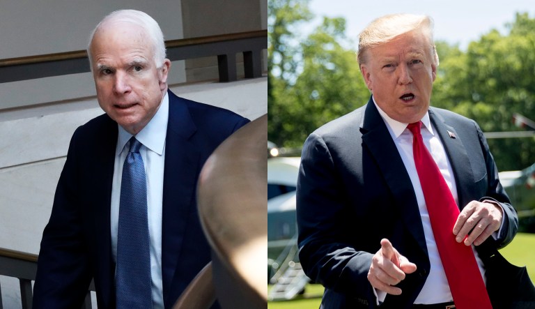Former Sen. John McCain (left) and President Trump (right) are shown.