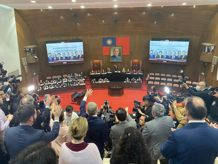 Rep. Michael McCaul (R-TX), chairman of the House Foreign Affairs Committee, and the rest of the bipartisan congressional delegation is welcomed by Taiwan's Legislative Yuan.
