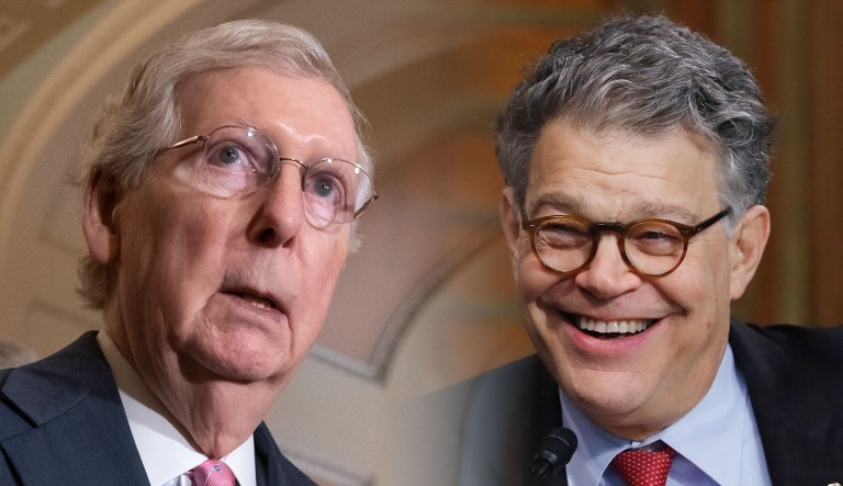 Mitch McConnell and Al Franken are seen.