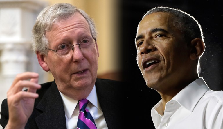 Mitch McConnell and Barack Obama are seen.