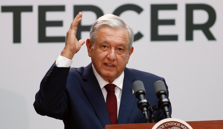 Mexican President AndrÃ©s Manuel LÃ³pez Obrador gives his first year's state of the nation address at the National Palace in Mexico City, Sunday, Sept. 1, 2019. 